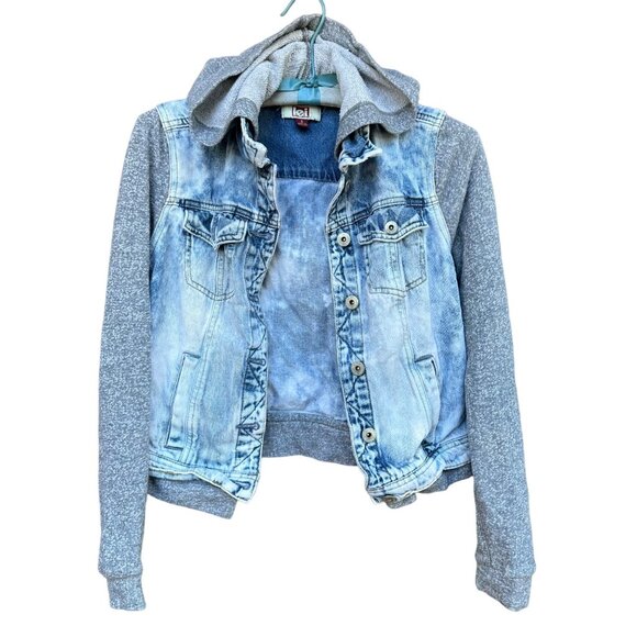 Lei Denim Hooded Light Blue Gray Acid Wash Jacket Size S - Picture 1 of 9